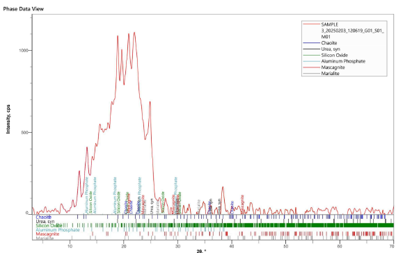 XRD of cattle rumen content showing identified phases.